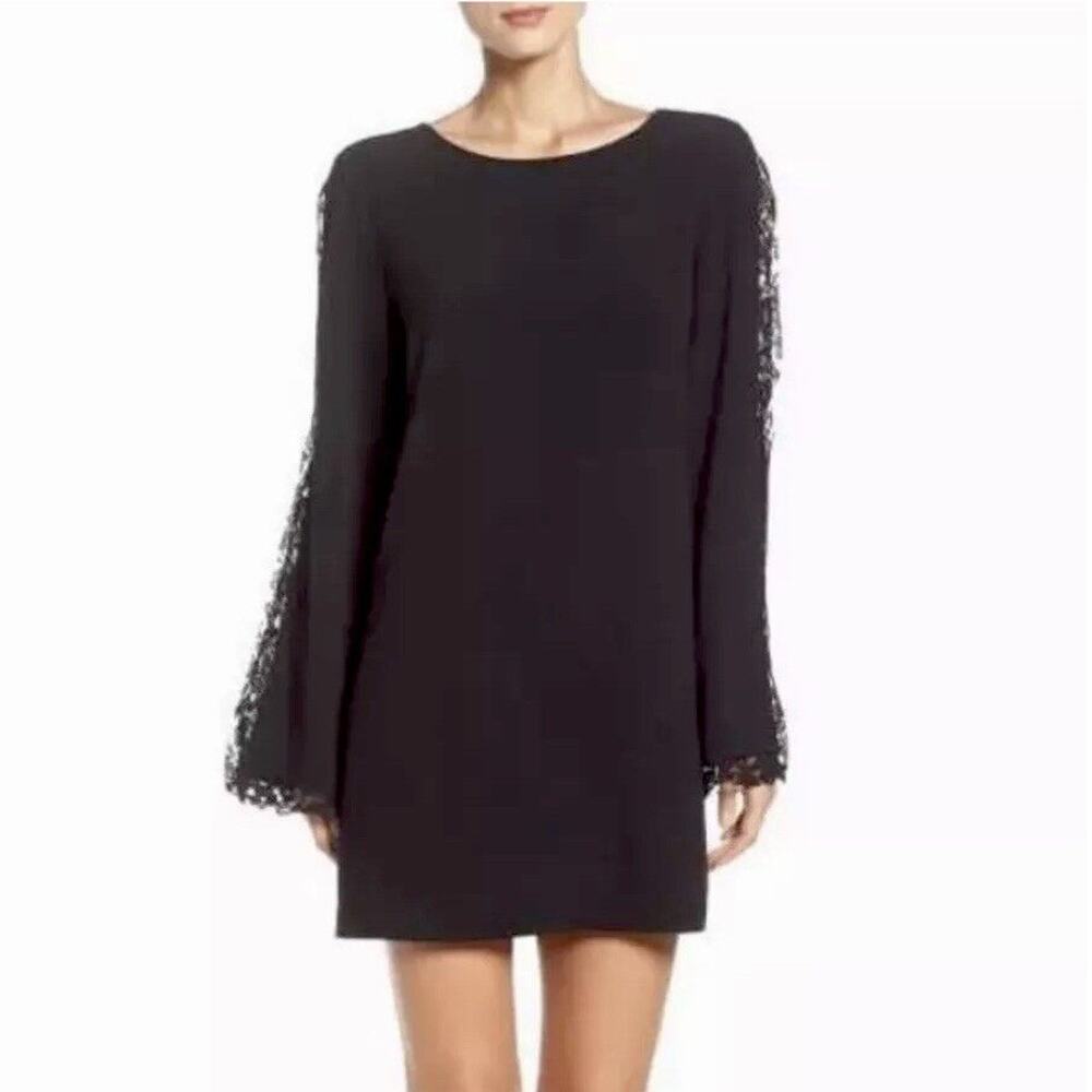 Felicity & Coco Black Lace Trim Bell Sleeve Shift Dress Size Small  NWT